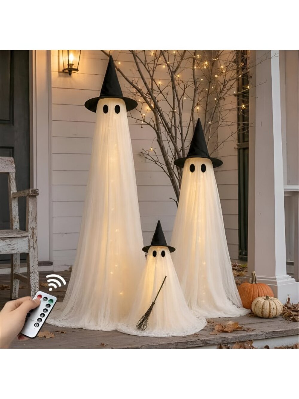 Halloween Decorations Outdoor 3 Pack Lighted Ghost-Family with Timer Remote